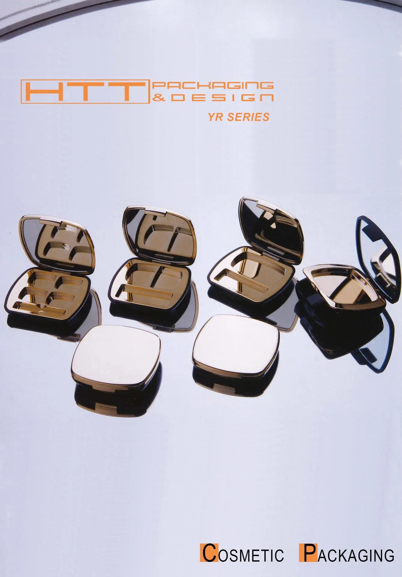 YR Series empty gold-plated cosmetic compact cases with mirrors for powder or eyeshadow.