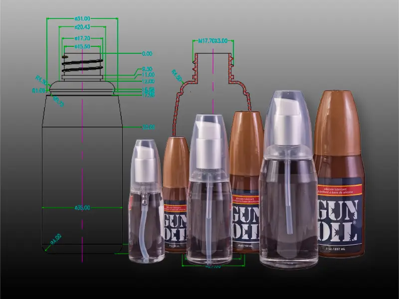 3D CAD engineering drawing for custom plastic bottle mold